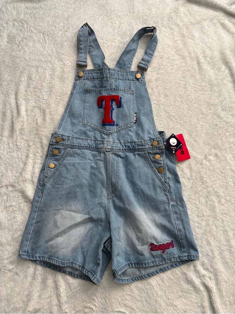 MLB Texas Rangers Light Wash Denim Short Overalls